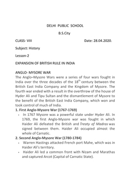 VIII Date: 28.04.2020. Subject: History Lesson-2 EXPANSION of BRITISH RULE in INDIA
