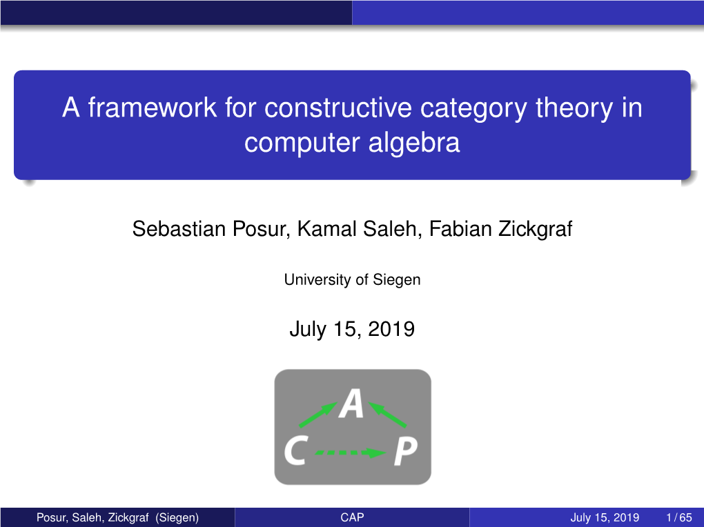 A Framework for Constructive Category Theory in Computer Algebra