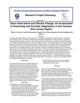 Urban Heat Island and Climate Change: an Assessment of Interacting and Possible Adaptations in the Camden, New Jersey Region William D