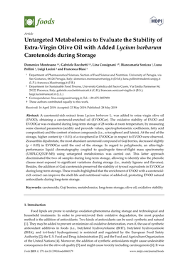 Untargeted Metabolomics to Evaluate the Stability of Extra-Virgin Olive Oil with Added Lycium Barbarum Carotenoids During Storage