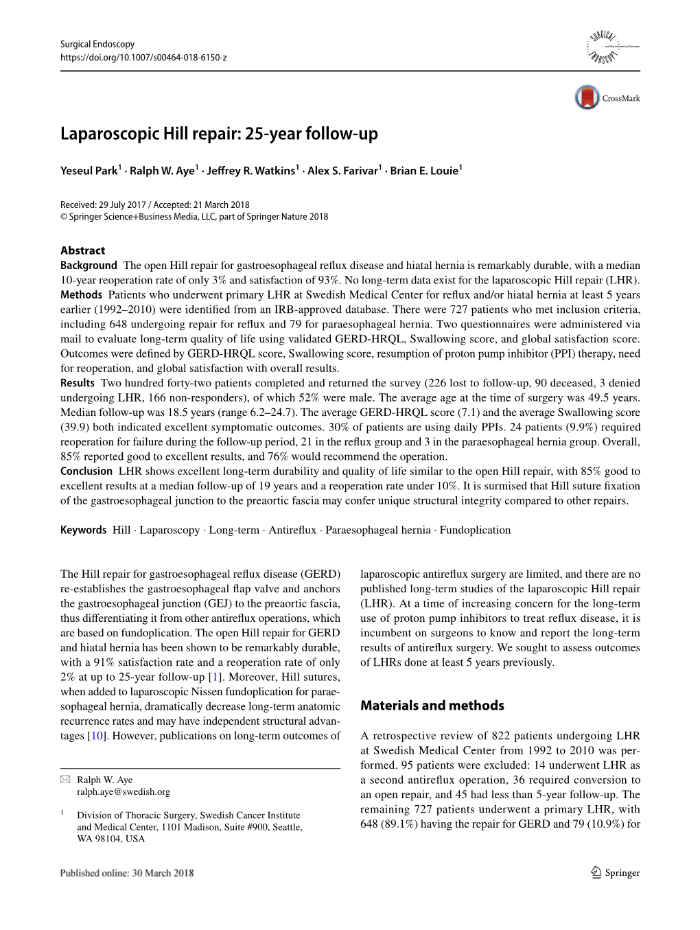 Laparoscopic Hill Repair: 25-Year Follow-Up