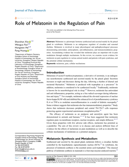 Role of Melatonin in the Regulation of Pain