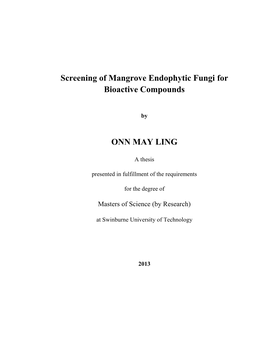 Screening of Mangrove Endophytic Fungi for Bioactive Compounds