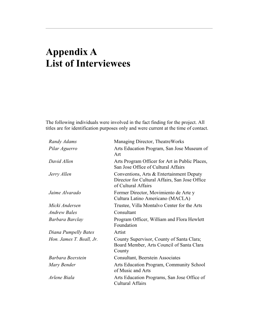 List of Interviewees Appendix Page A.7