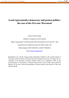 Local Representative Democracy and Protest Politics: the Case of the Five-Star Movement