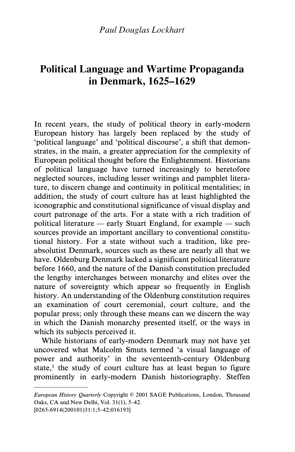 Political Language and Wartime Propaganda in Denmark, 1625–1629