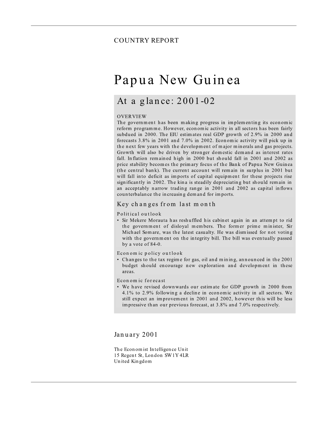 Papua New Guinea at a Glance: 2001-02