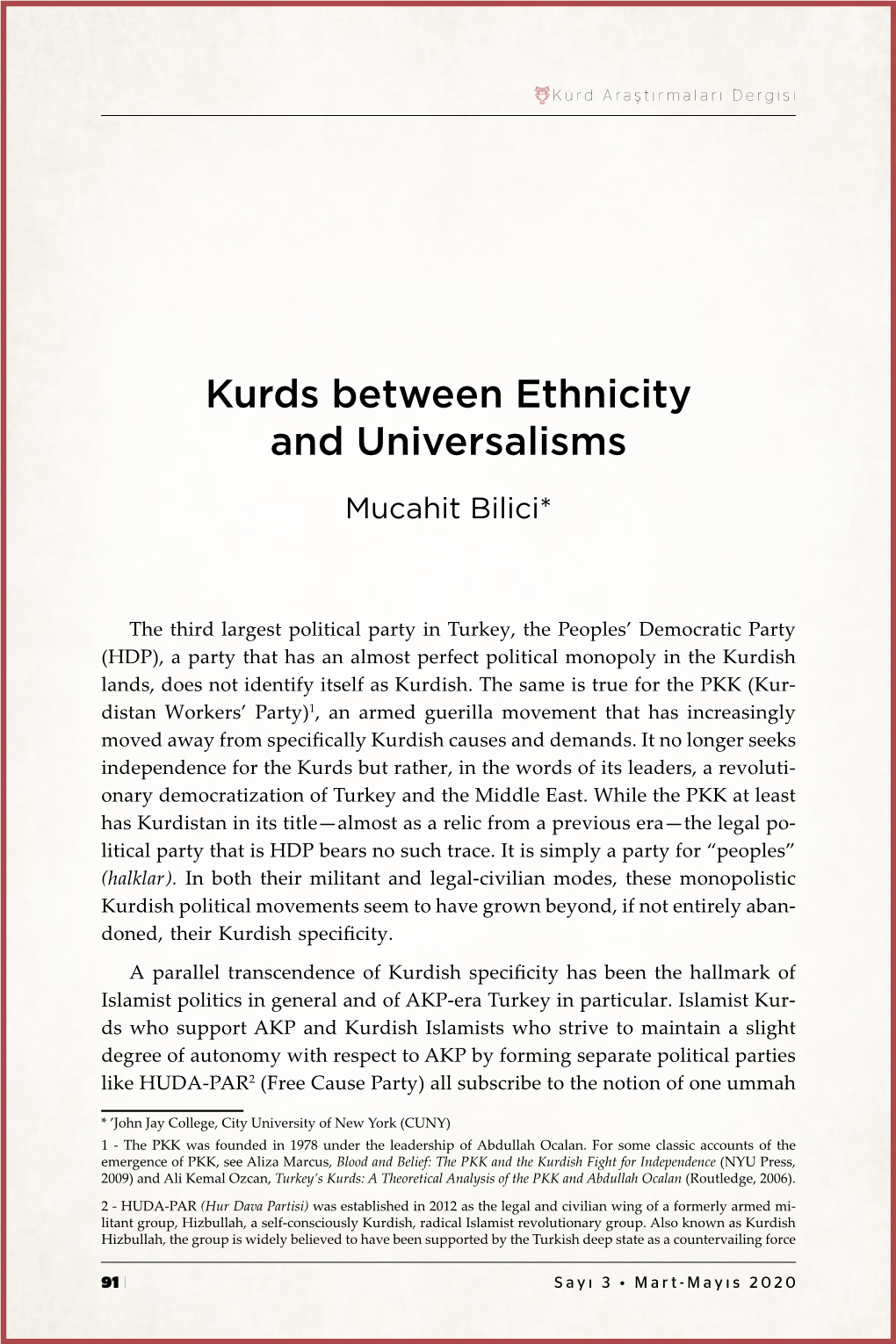 Kurds Between Ethnicity and Universalisms