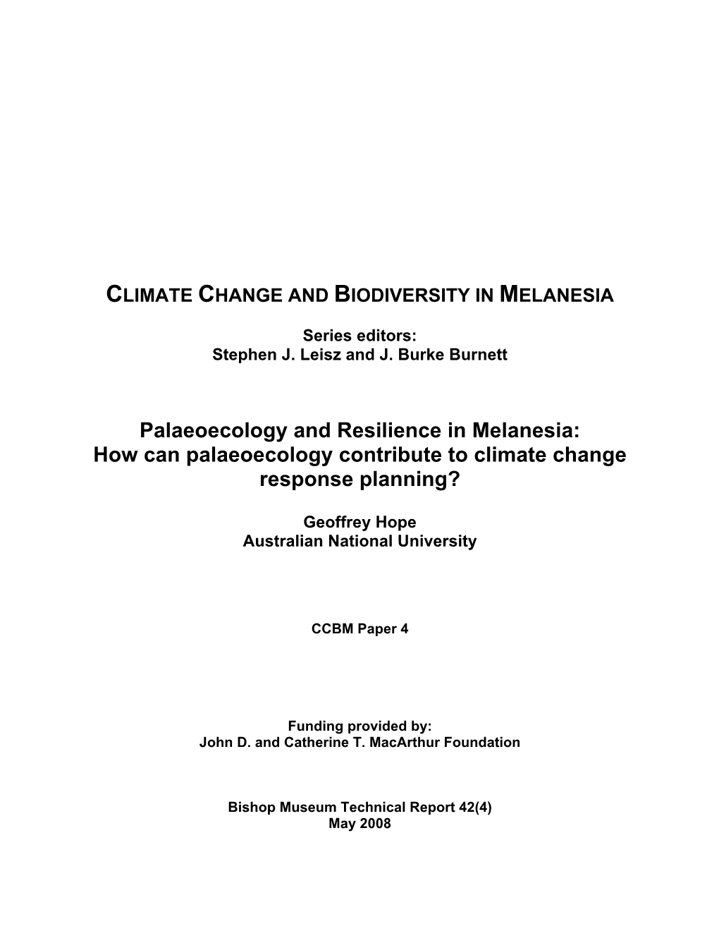 Climate Change and Biodiversity in Melanesia