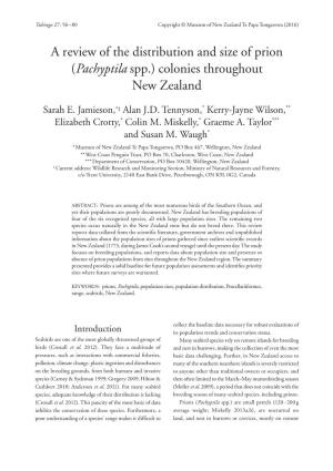 A Review of the Distribution and Size of Prion (Pachyptila Spp.) Colonies Throughout New Zealand