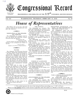 Congressional Record United States Th of America PROCEEDINGS and DEBATES of the 115 CONGRESS, SECOND SESSION