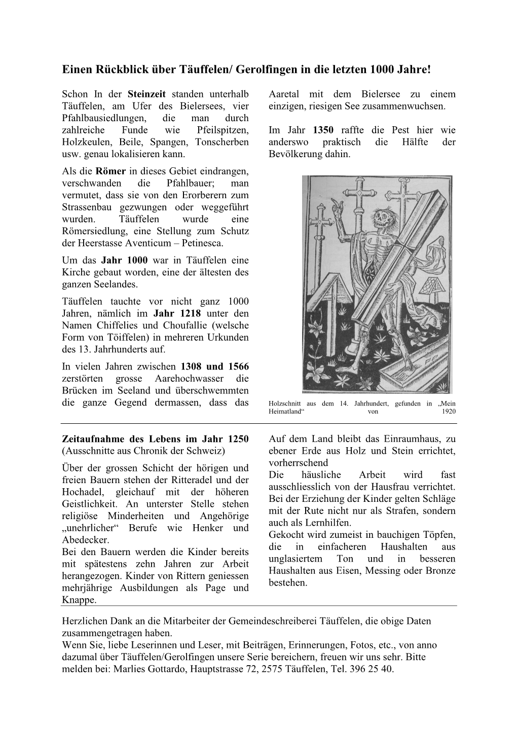 Einen Rückblick Über Täuffelen/ Gerolfingen in Die Letzten 1000 Jahre!