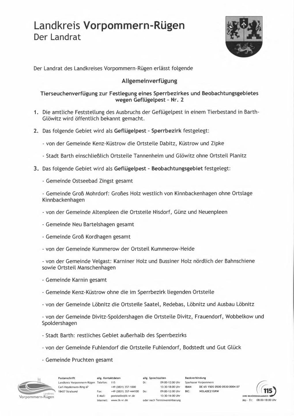 Landkreis Vorpommern-Rügen Der Landrat