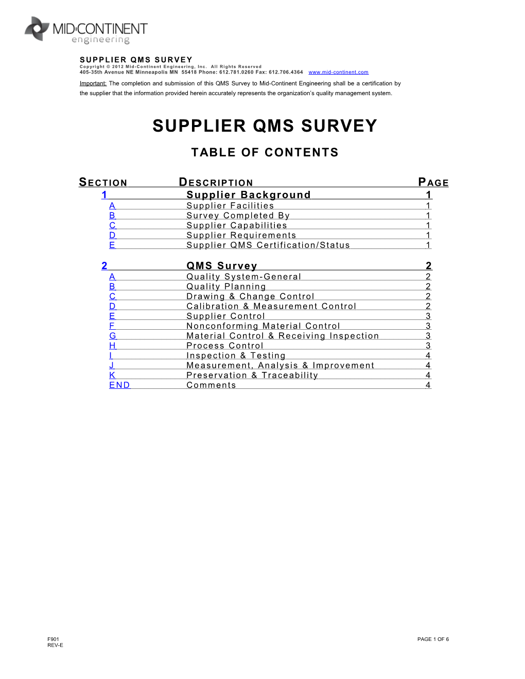 Supplier Qms Survey