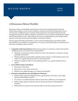 A Reinsurance Sidecar Checklist