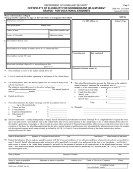 Certificate of Eligibility for Nonimmigrant (M-1) Student Omb No