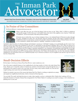 July 2015 Advocator@Inmanpark.Org • Inmanpark.Org • 245 North Highland Avenue NE • Suite 230-401 • Atlanta 30307 Volume 43 • Issue 7