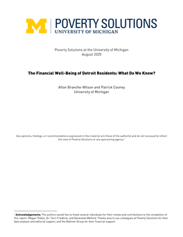 The Financial Well-Being of Detroit Residents: What Do We Know?