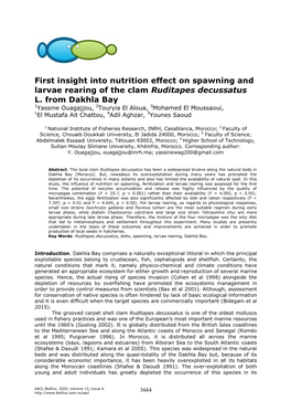 First Insight Into Nutrition Effect on Spawning and Larvae Rearing of the Clam Ruditapes Decussatus L