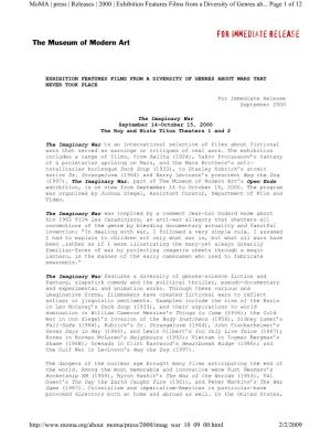 Page 1 of 12 Moma | Press | Releases | 2000 | Exhibition Features