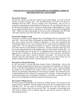 Curates of Clonallon Who Resided in Mayobridge, Prior to the Formation of a New Parish