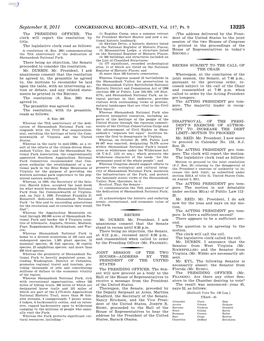 CONGRESSIONAL RECORD—SENATE, Vol. 157, Pt. 9 13225 the PRESIDING OFFICER