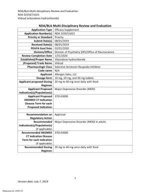 NDA/BLA Multi-Disciplinary Review and Evaluation NDA 022567/S021 Viibryd (Vilazodone Hydrochloride)