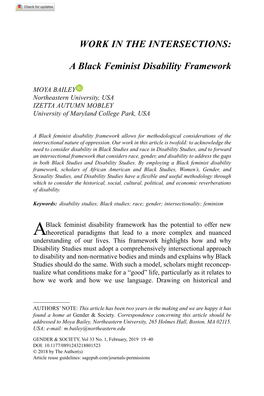 Work in the Intersections: a Black Feminist Disability Framework