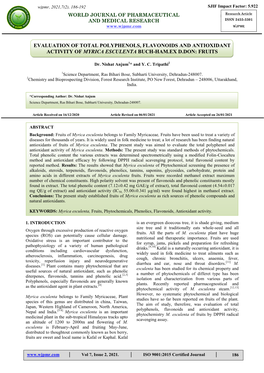 Evaluation of Total Polyphenols, Flavonoids and Antioxidant Activity of Myrica Esculenta Buch-Ham.Ex D.Don: Fruits