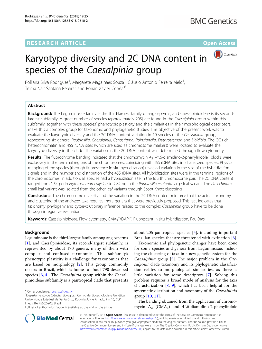 Karyotype Diversity And C Dna Content In Species Of The Caesalpinia Group Docslib