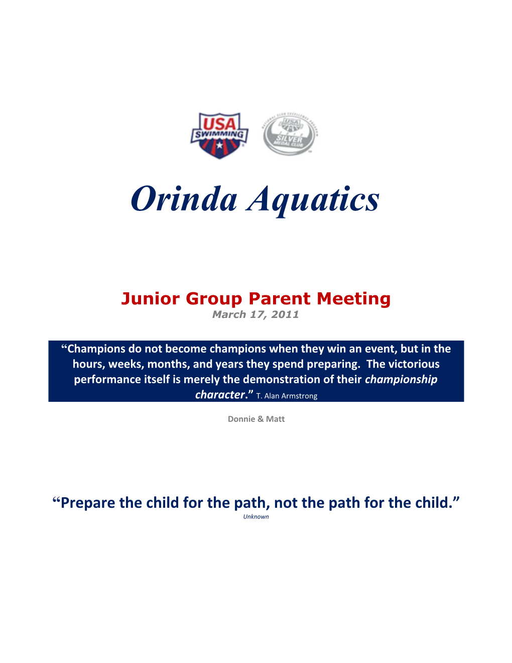 Junior Group Parent Meeting