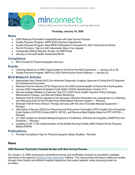 MLN Connects for Thursday, January 16, 2020