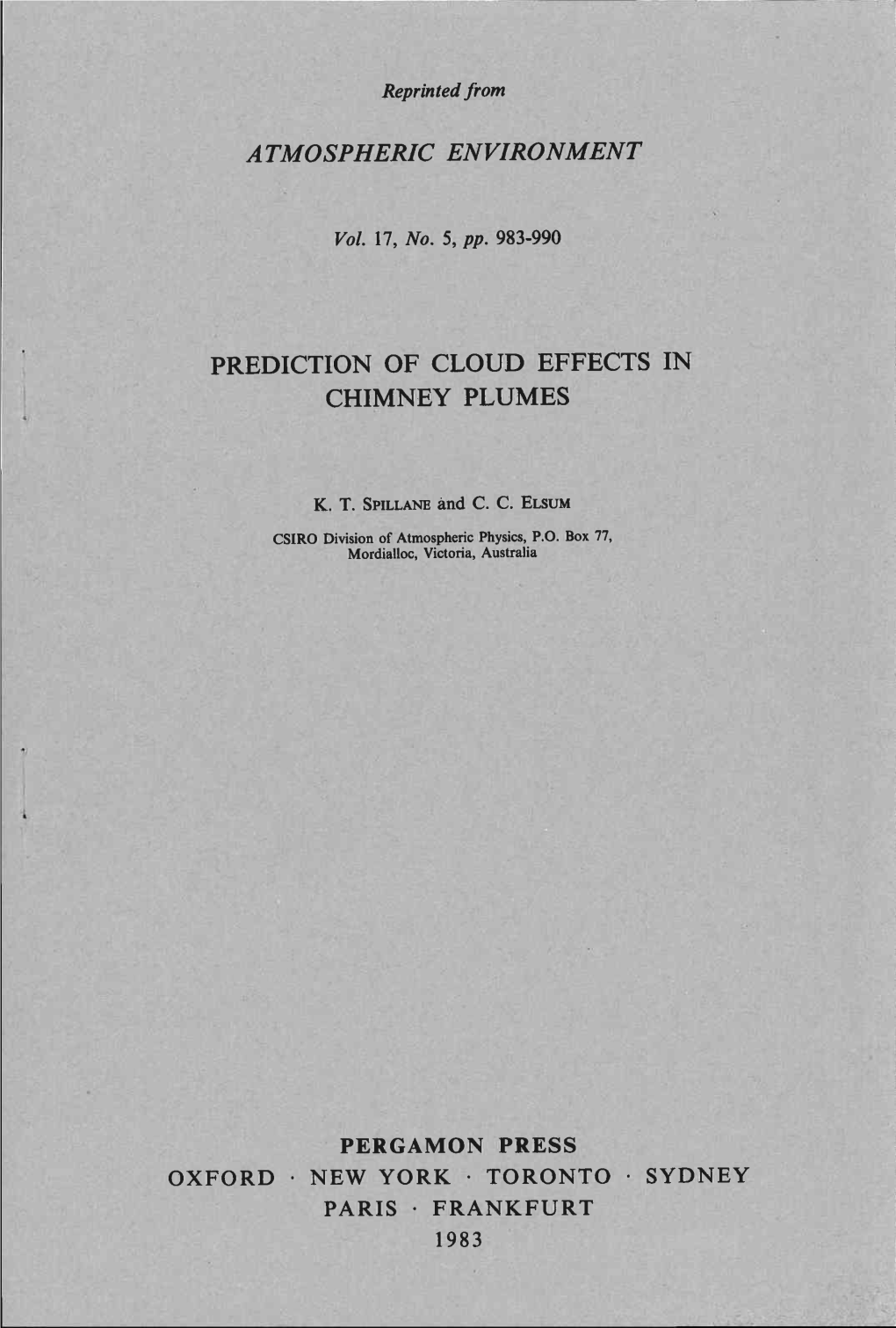 Prediction of Cloud Effects Chimney Plumes