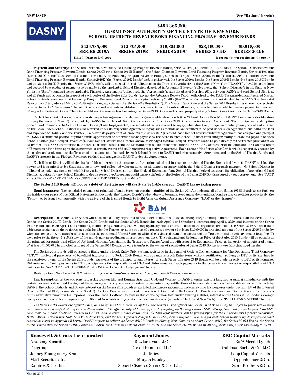 Dormitory Authority of the State of New York School Districts Revenue Bond Financing Program Revenue Bonds