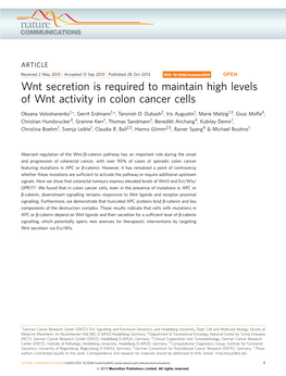 Wnt Secretion Is Required to Maintain High Levels of Wnt Activity in Colon Cancer Cells