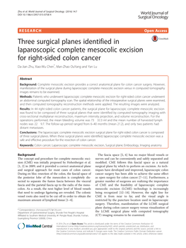 Three Surgical Planes Identified in Laparoscopic Complete Mesocolic Excision for Right-Sided Colon Cancer Da-Jian Zhu, Xiao-Wu Chen*, Man-Zhao Ouyang and Yan Lu