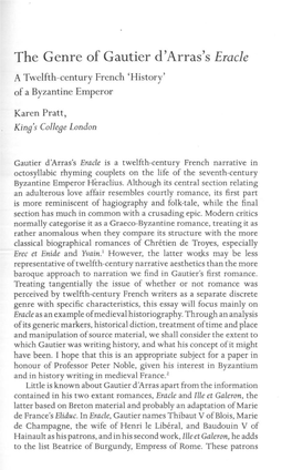 'The Genre of Gautier D'arras's Eracle