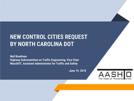 Control Cities Request by North Carolina Dot