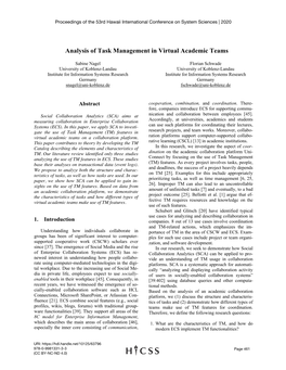 Analysis of Task Management in Virtual Academic Teams