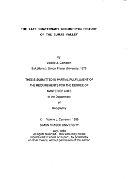 The Late Quarternary Geomorphic History of the Sumas Valley