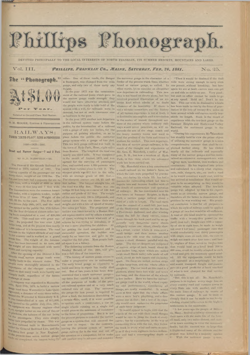 Phillips Phonograph : Vol. 3, No. 25 February 26,1881