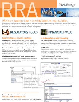 RRA Is the Leading Authority on Utility Securities and Regulation