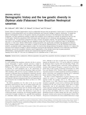 Demographic History and the Low Genetic Diversity in Dipteryx Alata (Fabaceae) from Brazilian Neotropical Savannas