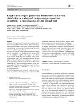 Effect of Non-Surgical Periodontal Treatment by Full-Mouth Disinfection Or Scaling and Root Planing Per Quadrant in Halitosis—A Randomized Controlled Clinical Trial