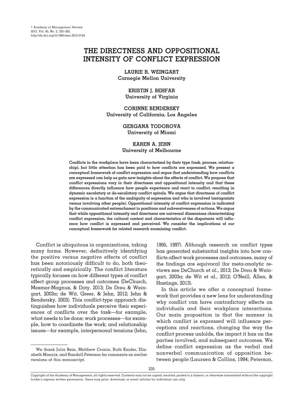 The Directness and Oppositional Intensity of Conflict Expression