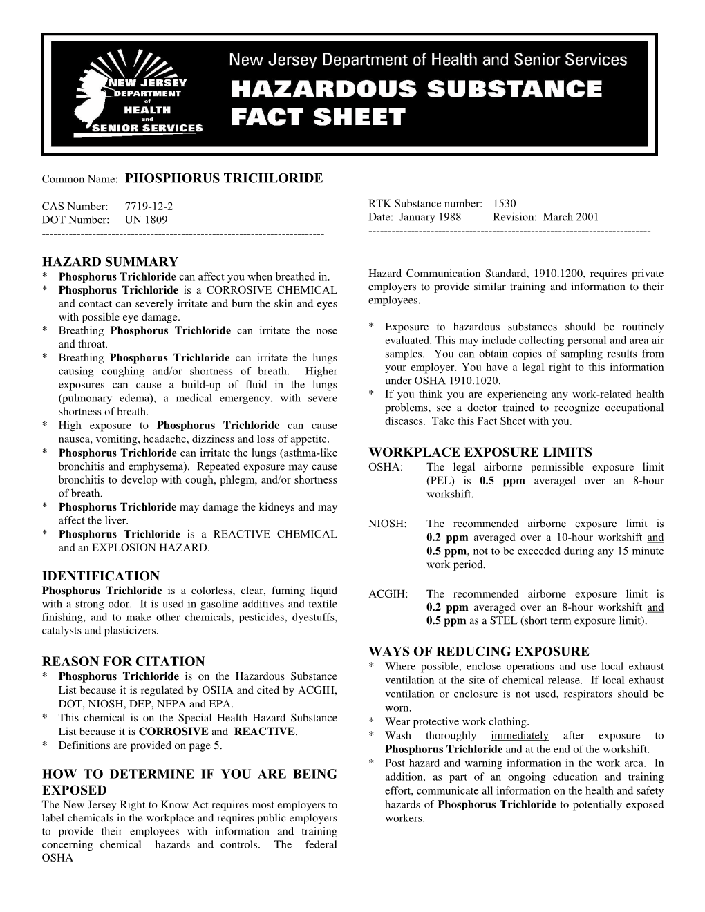 Phosphorus Trichloride Hazard Summary