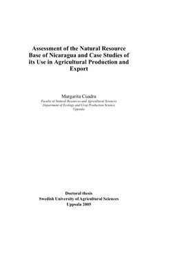 Assessment of the Natural Resource Base of Nicaragua and Case Studies of Its Use in Agricultural Production and Export