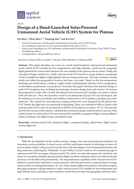 Design of a Hand-Launched Solar-Powered Unmanned Aerial Vehicle (UAV) System for Plateau