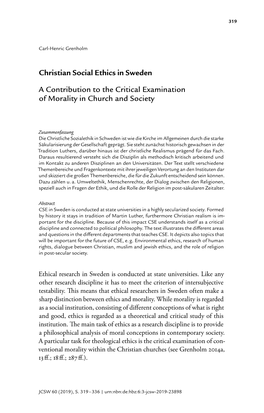 Christian Social Ethics in Sweden a Contribution to the Critical