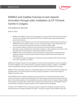 ENMAX and Cadillac Fairview to Test Network Innovation Through Solar Installation at CF Chinook Centre in Calgary